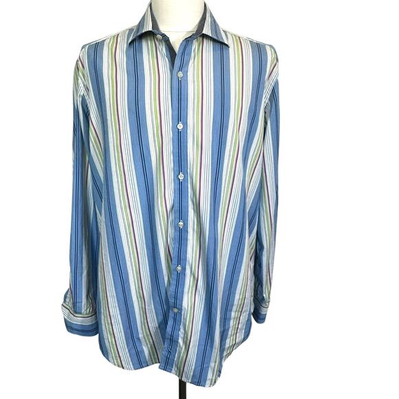 TAILORBYRD Men XL Button up Shirt Long Sleeve Colorful Stripe Contrast Flip Cuff - Picture 2 of 10